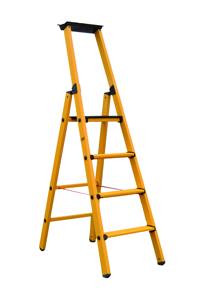 Stufenstehleitern aus Fiberglas, mit Sicherheitsbrücke, Ablageschale Stufenstehleitern aus Fiberglas, mit Sicherheitsbrücke, Ablageschale