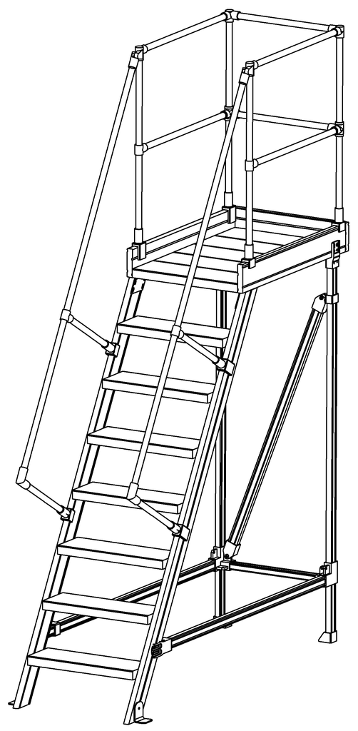Podesttreppen mit Stützteil, LW 800 mm, Neigung 45° Podesttreppen mit Stützteil, LW 800 mm, Neigung 45°