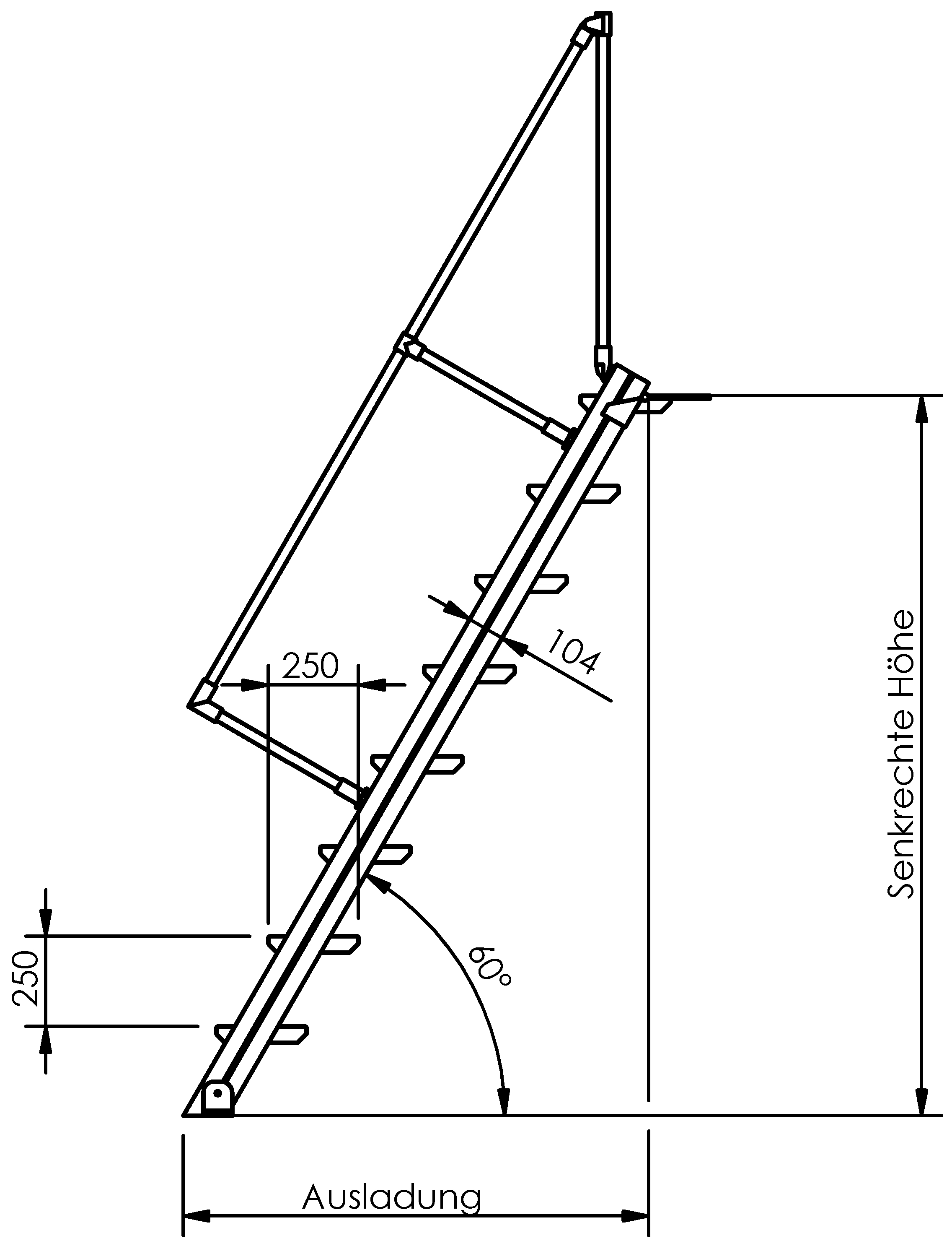 Selbstbautreppen, LW 600mm, Stufen aus Alu, Neigung 45°