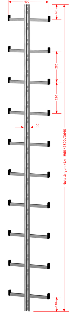 Einholm-Leiter aus Edelstahl LW 400 mm mit Rohrprofil-Sprossen Einholm-Leiter aus Edelstahl LW 400 mm mit Rohrprofil-Sprossen