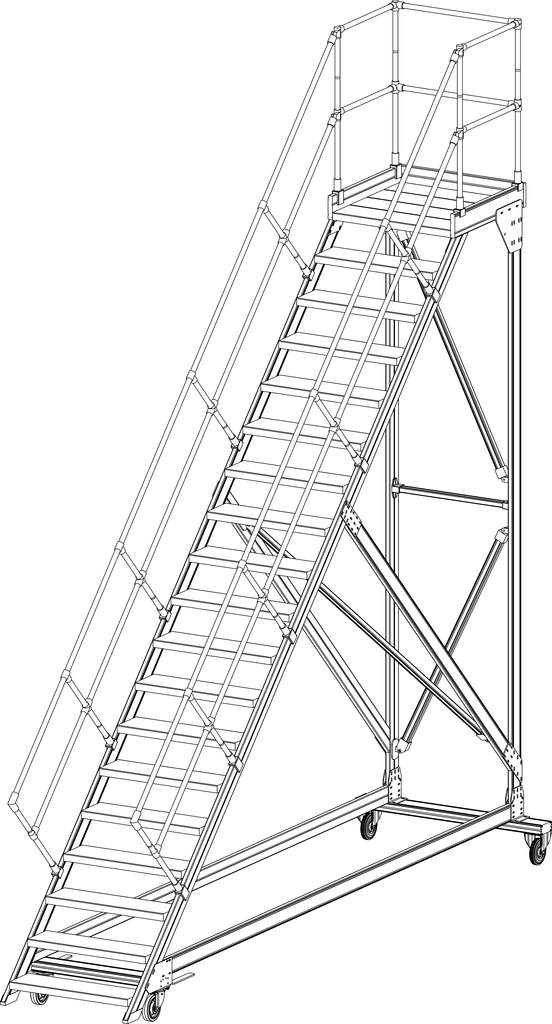 Podesttreppen rollbar,  LW 1000mm, mit überstehender Traverse