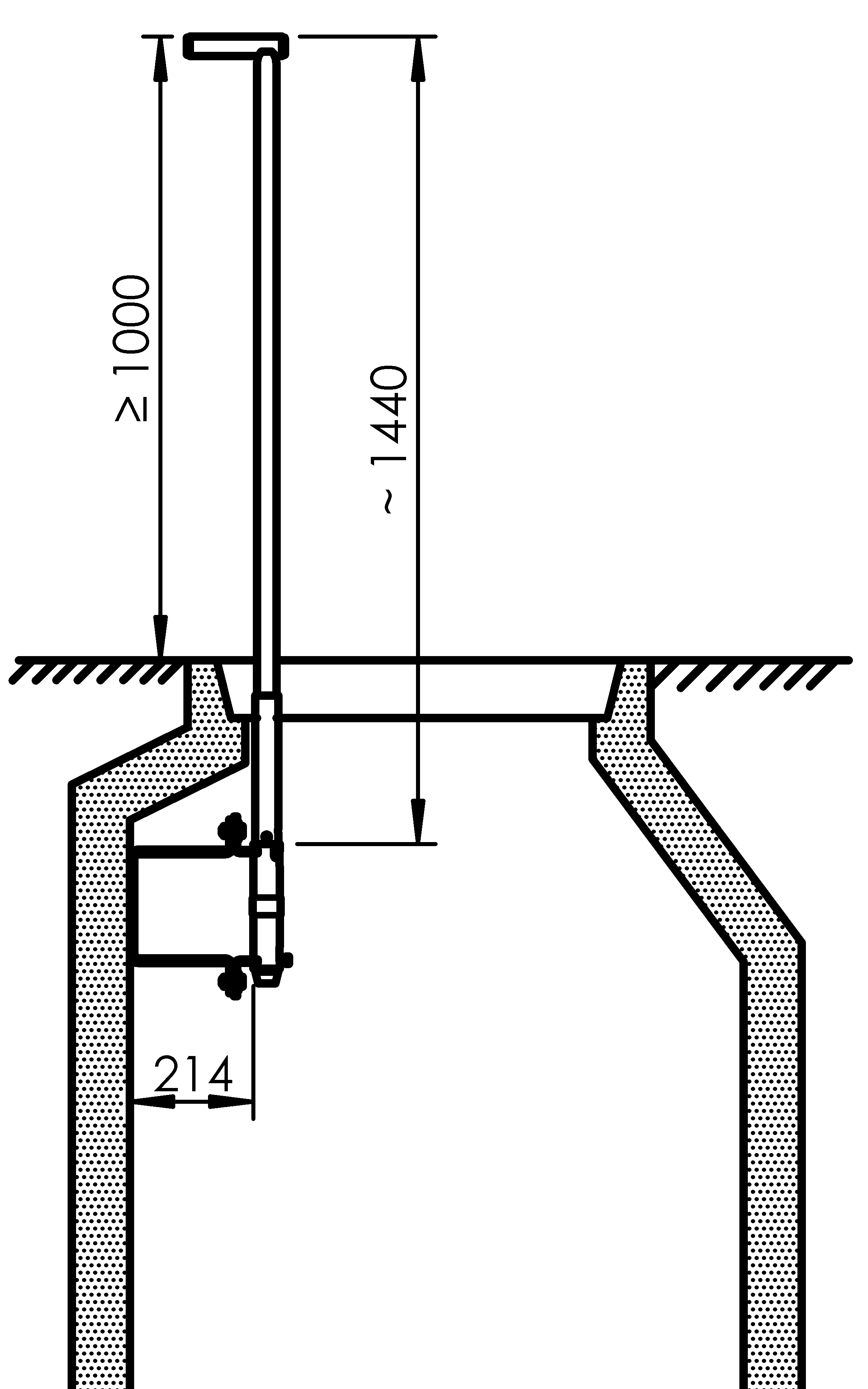 Einschiebbare Haltegriffe zur Montage an der Wand mit großem Bauwerkabstand
