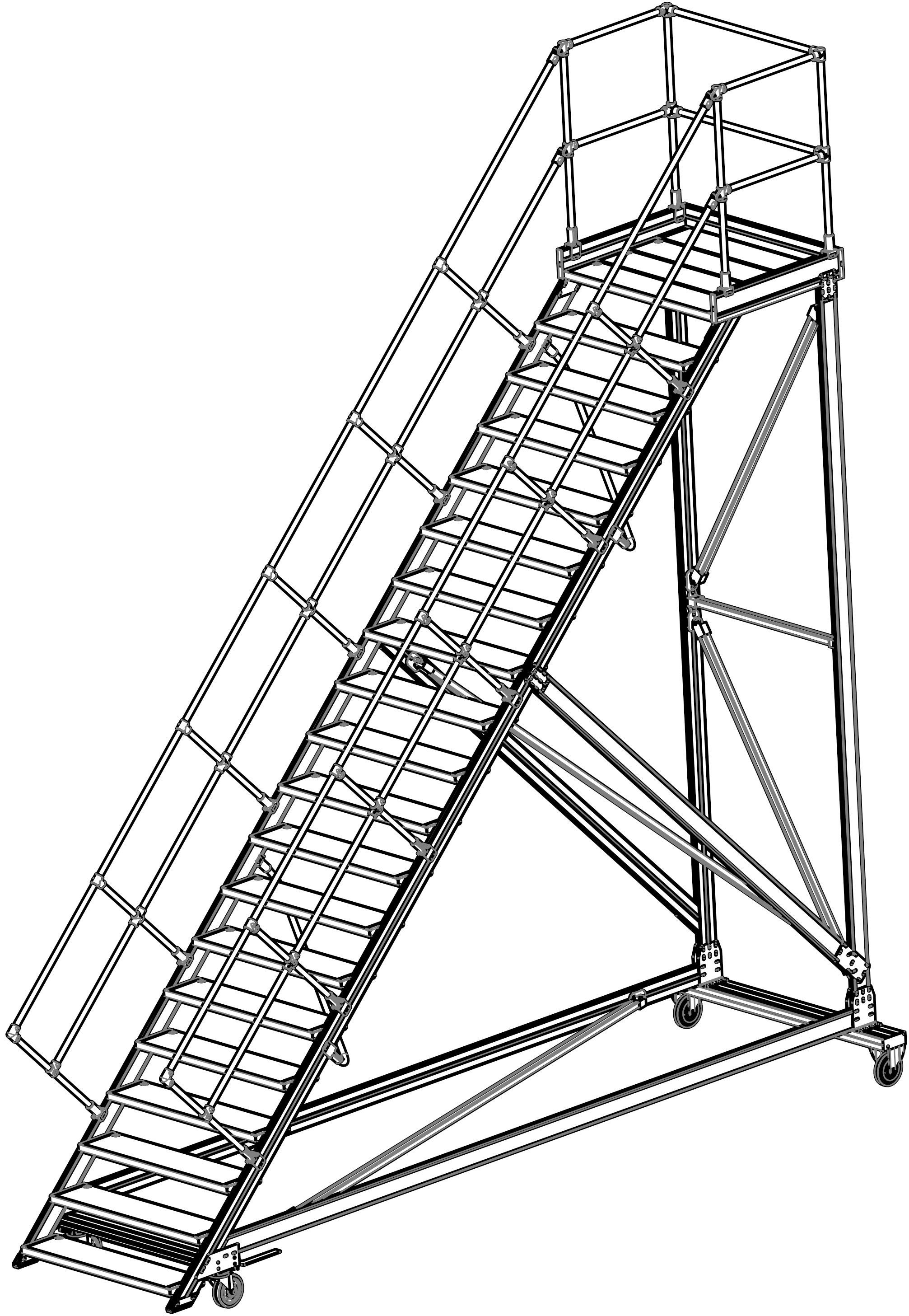 Podesttreppen rollbar, LW 800 mm, mit überstehender Traverse, Podesttreppen rollbar, LW 800 mm, mit überstehender Traverse,