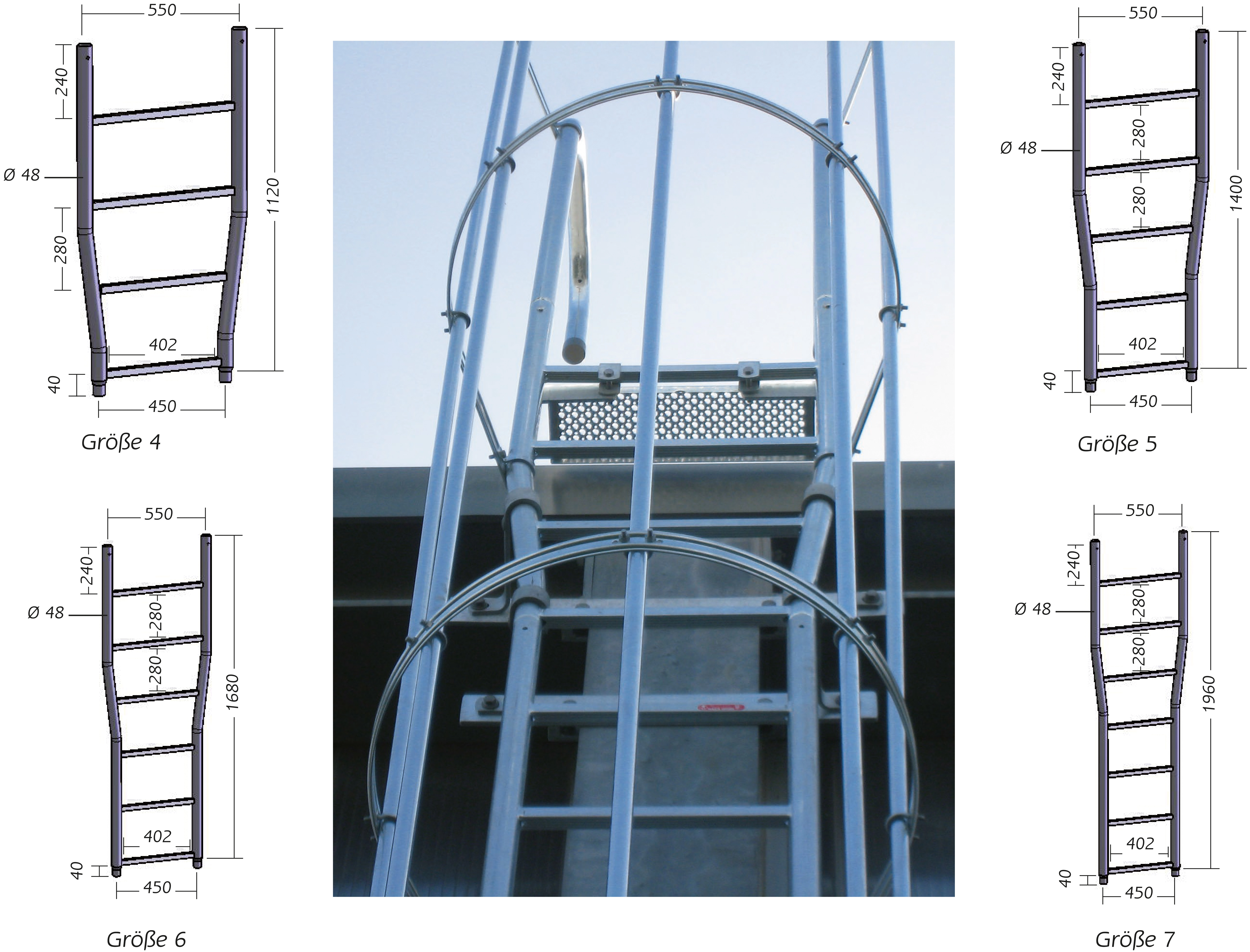 Übergangsstück aus Stahl LW 400 mm mit U-Profil-Sprossen Übergangsstück aus Stahl LW 400 mm mit U-Profil-Sprossen