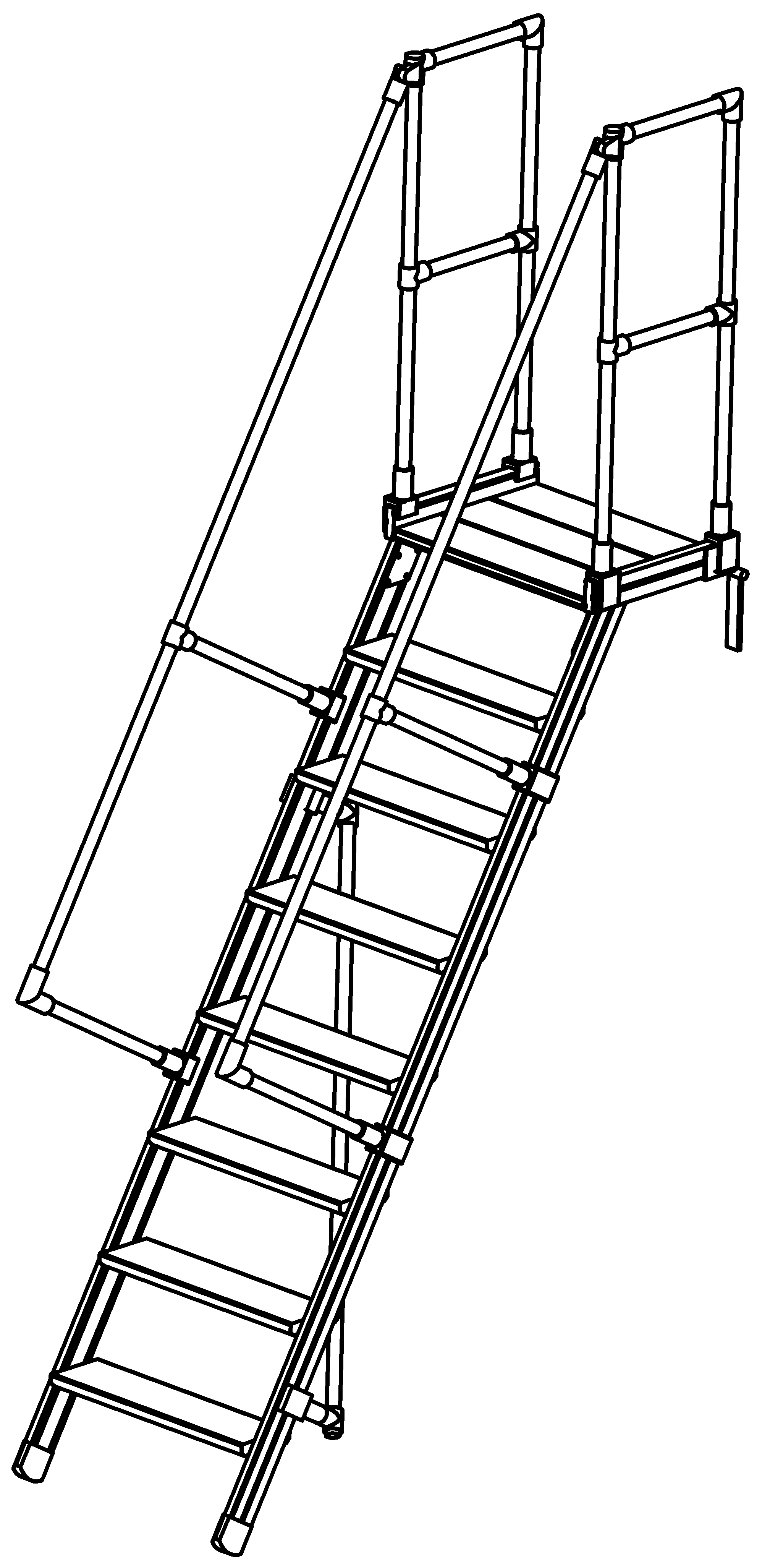 Podesttreppen ohne Stützteil, LW 600, Stufen aus Alu, Neigung 60°