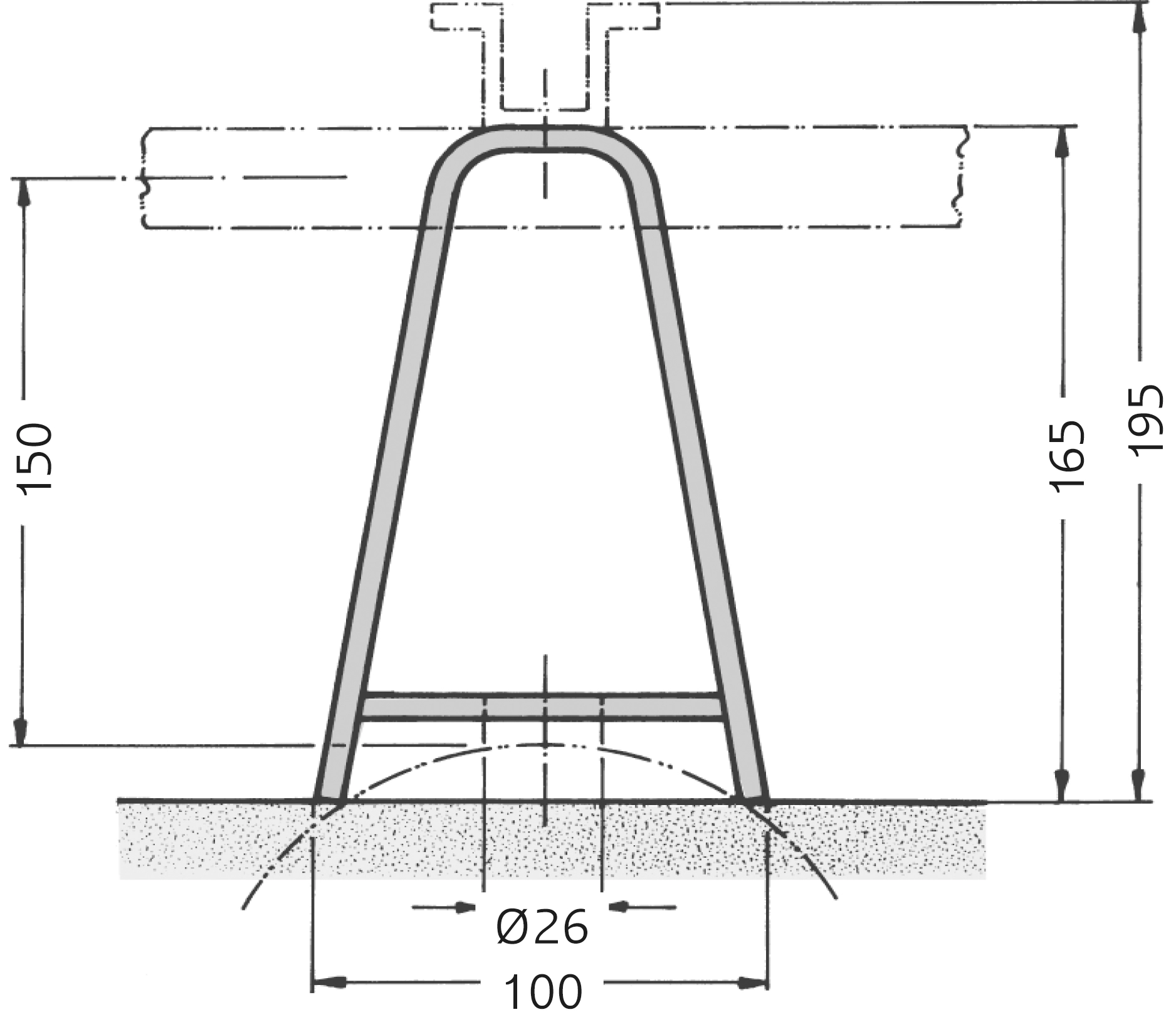 Wandbefestigungsbügel für ebene und runde Bauwerke, Ø ≥ 200 mm.