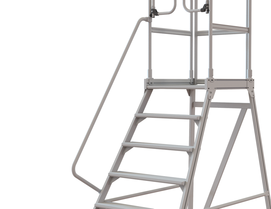 Rollbare Podestleiter aus Alu, Alustufen, einseitig Besteigbar