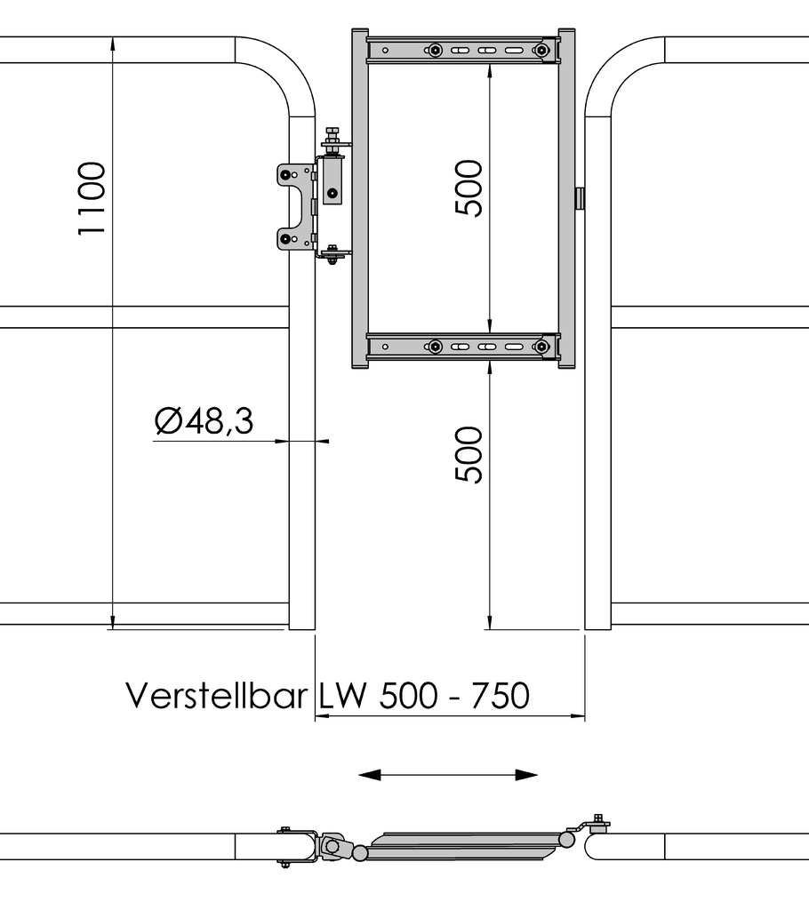 0529832300_001_eingefaerbt Variables Türchen LW 500 – 750 mm mit einstellbarer Federkraft