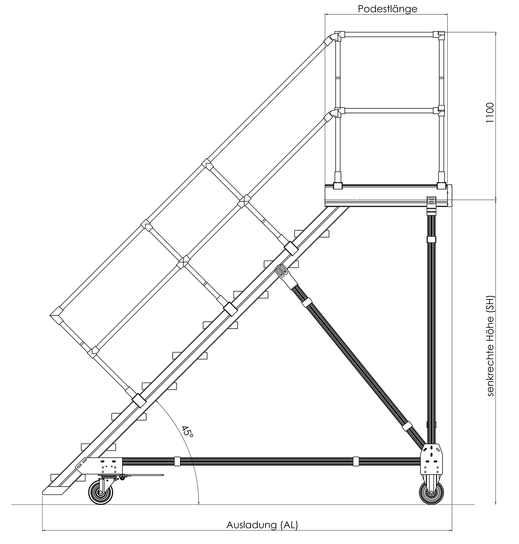 Podesttreppen rollbar, LW 1000 mm