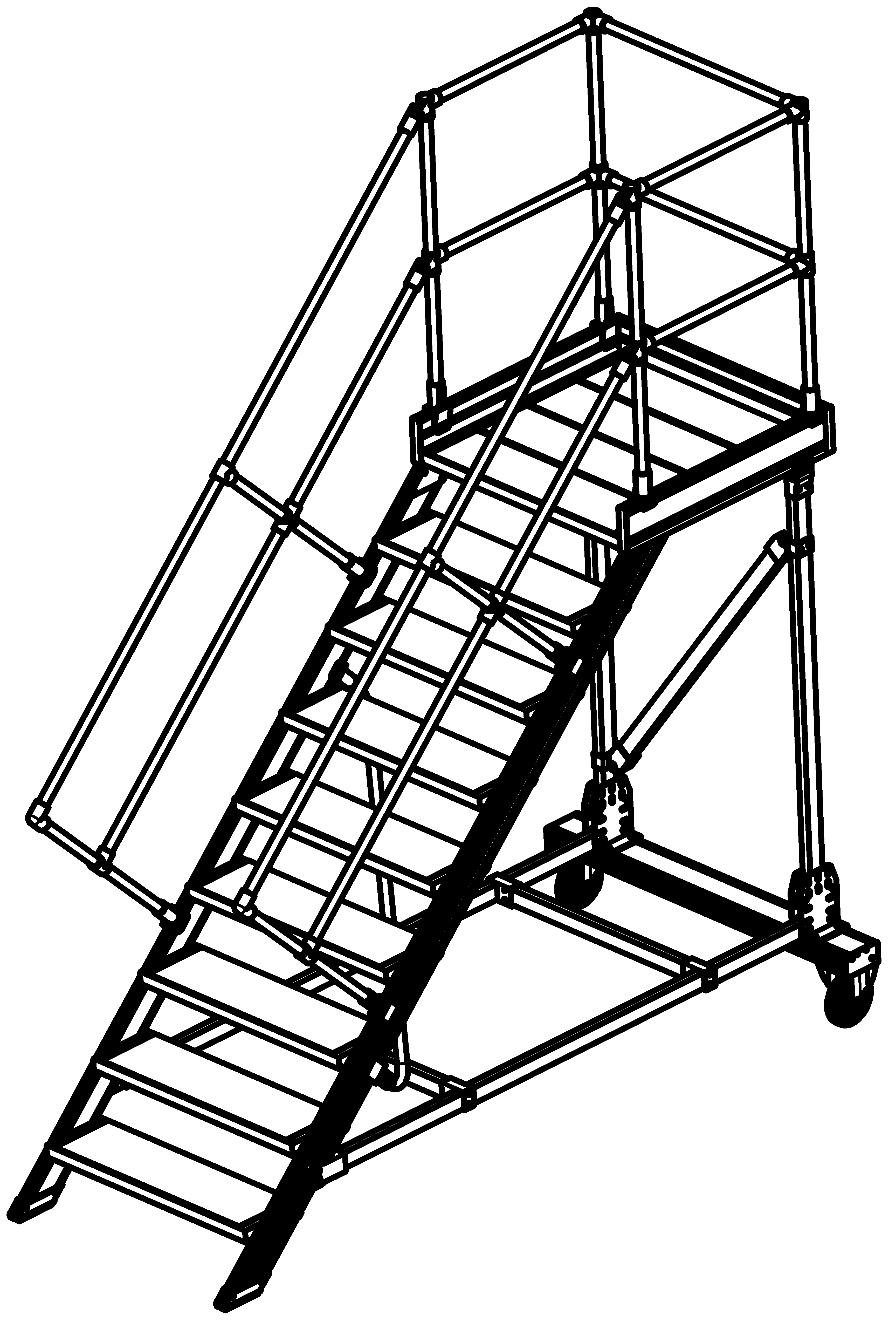 Podesttreppen rollbar, LW 800 mm, mit überstehender Traverse Podesttreppen rollbar, LW 800 mm, mit überstehender Traverse