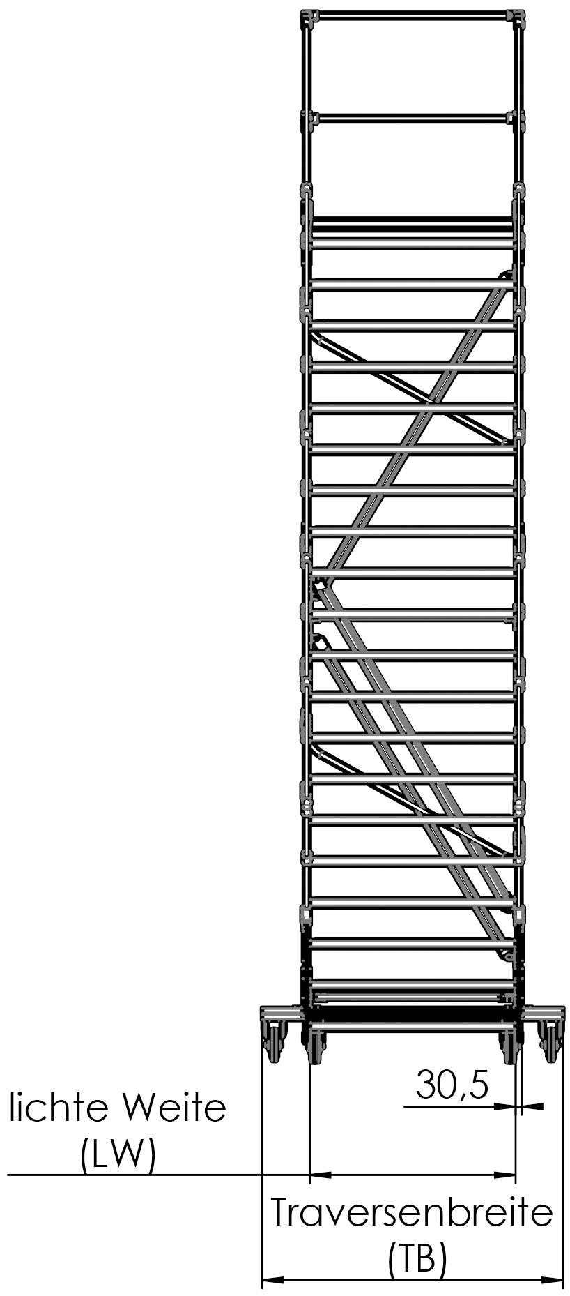 Podesttreppen rollbar, LW 800 mm, mit überstehender Traverse, Podesttreppen rollbar, LW 800 mm, mit überstehender Traverse,
