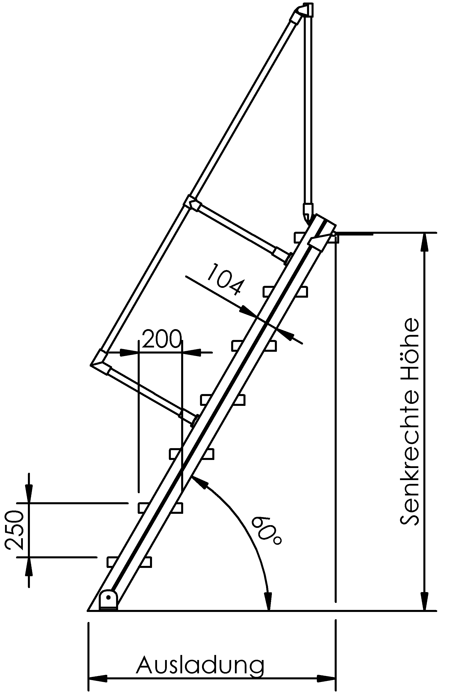Selbstbautreppen, LW 600mm, Stufen aus Stahl, Neigung 45°