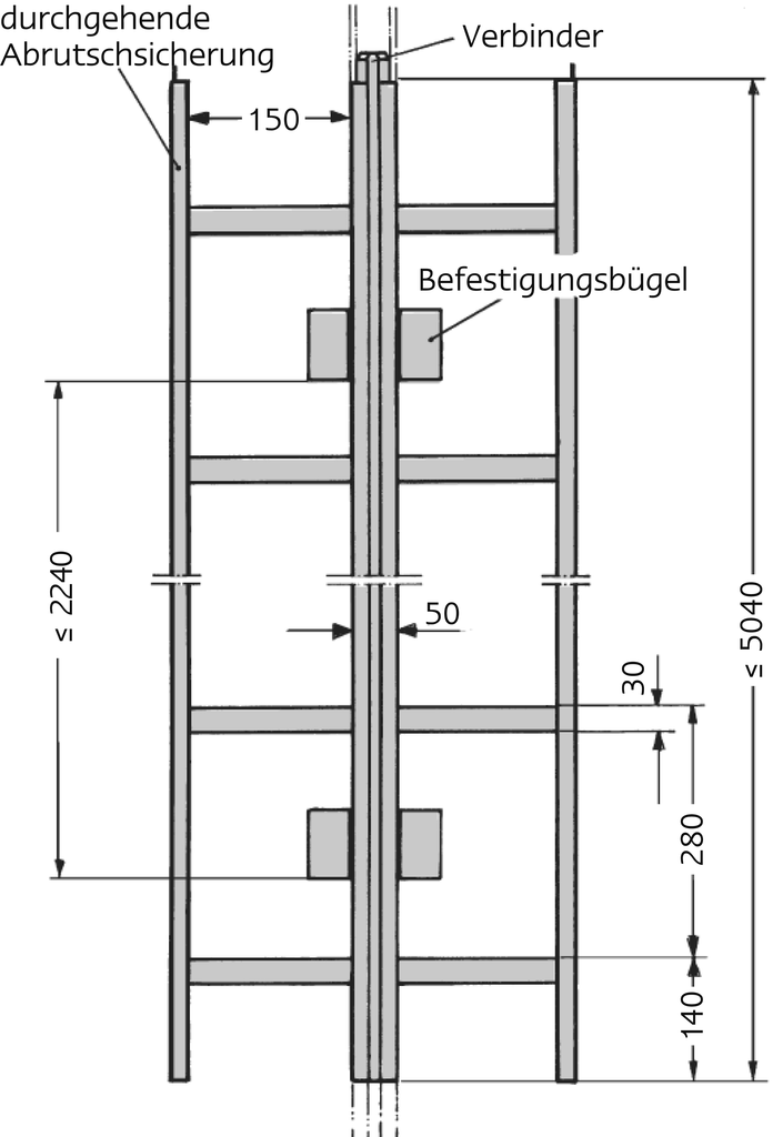 Einholmleiter aus Aluminium mit durchgehnder seitlicher  Abrutschsicherung Einholmleiter aus Aluminium mit durchgehnder seitlicher  Abrutschsicherung