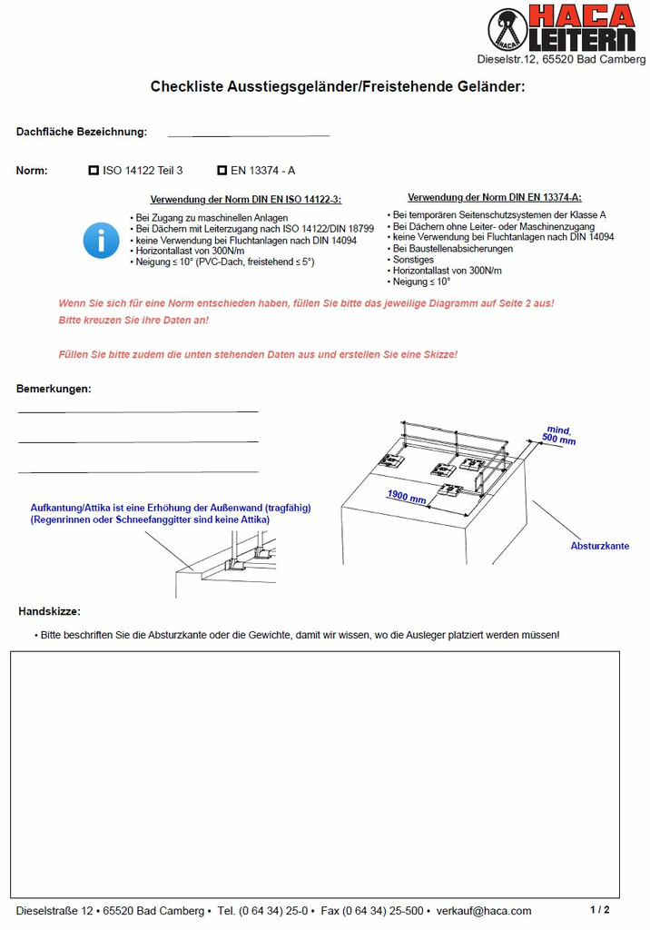 Freistehende Absturzsicherung Checkliste Seite 1 Freistehende Absturzsicherung
