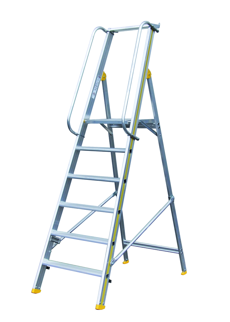 Plattformleitern aus Alu, Hubrollen am Stützteil Plattformleitern aus Alu, Hubrollen am Stützteil