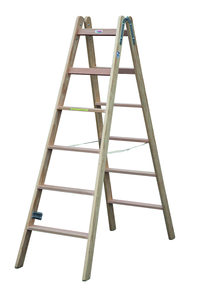 Doppelstufenstehleitern aus Holz mit Standstufen Doppelstufenstehleitern aus Holz mit Standstufen