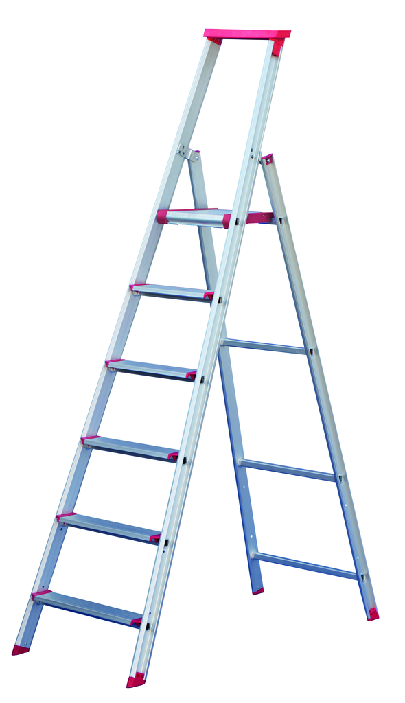 Stufenstehleitern aus Alu, mit Sicherheitsbrücke, Stufenstehleitern aus Alu, mit Sicherheitsbrücke,