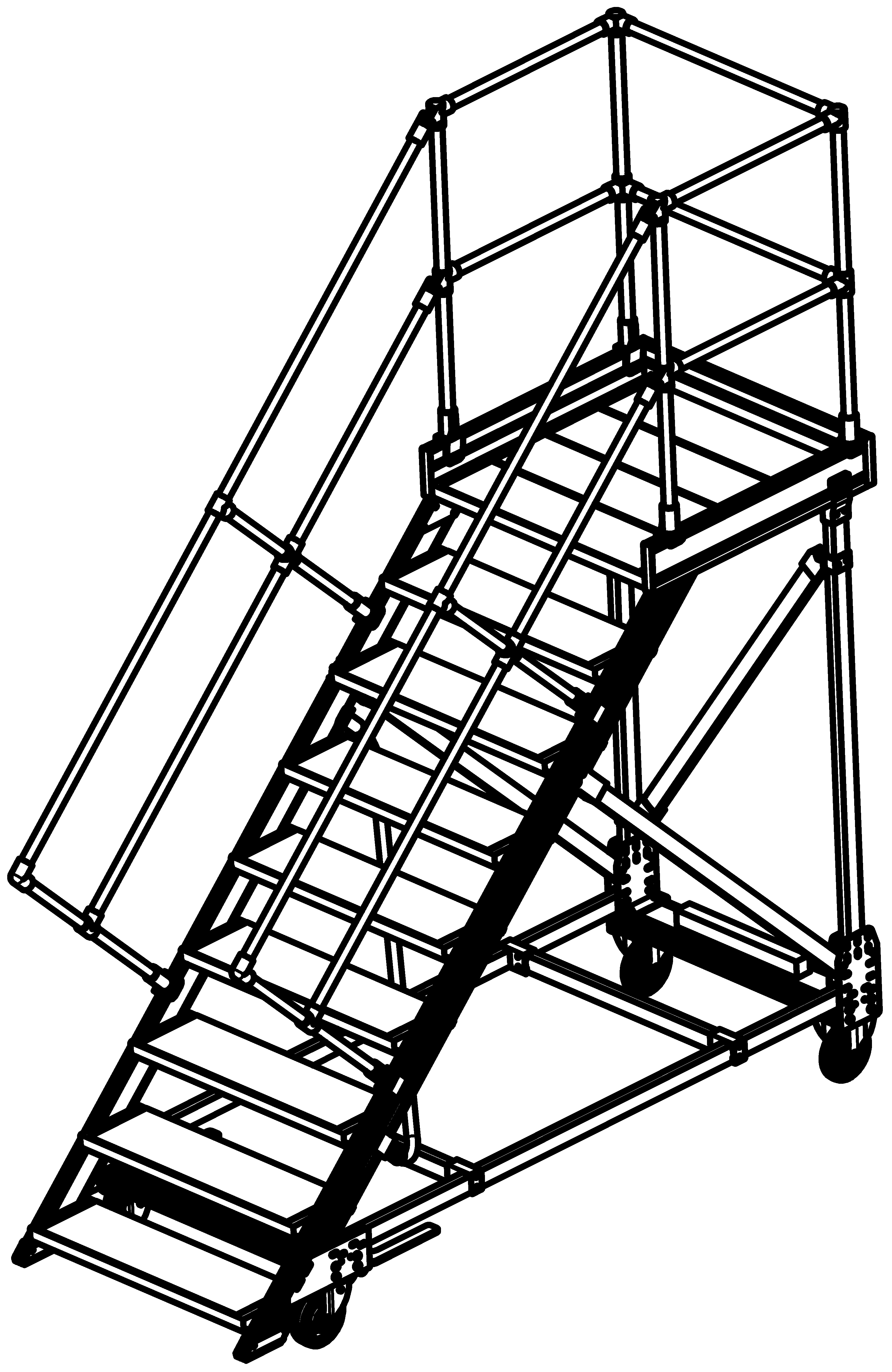 Podesttreppen rollbar, LW 800 mm, mit überstehender Traverse Podesttreppen rollbar, LW 800 mm, mit überstehender Traverse