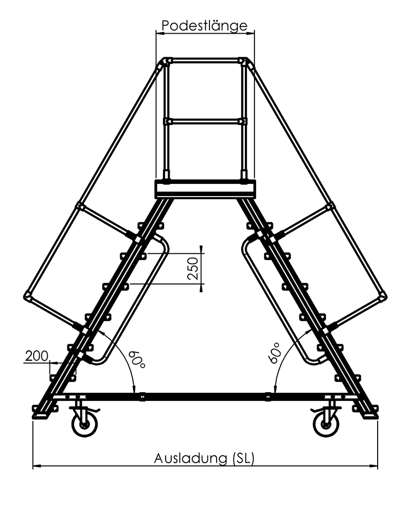 Podesttreppen rollbar,  LW 600, beidseitig besteigbar Podesttreppen rollbar,  LW 600, beidseitig besteigbar