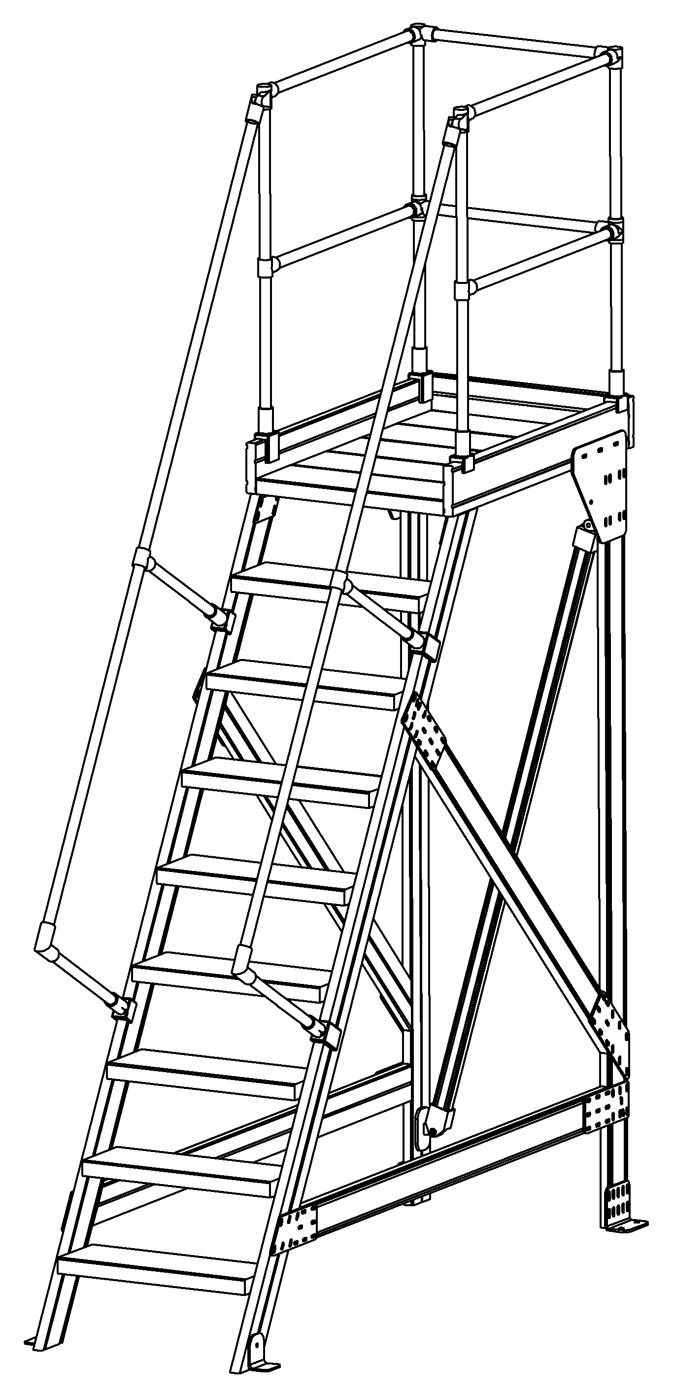Podesttreppen mit Stützteil, LW 800 mm, Neigung 45° Podesttreppen mit Stützteil, LW 800 mm, Neigung 45°