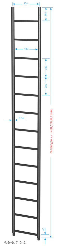Leiter für Maschinenbegehung aus Stahl LW 400 mm mit Rohrprofil-Sprossen Leiter für Maschinenbegehung aus Stahl LW 400 mm mit Rohrprofil-Sprossen