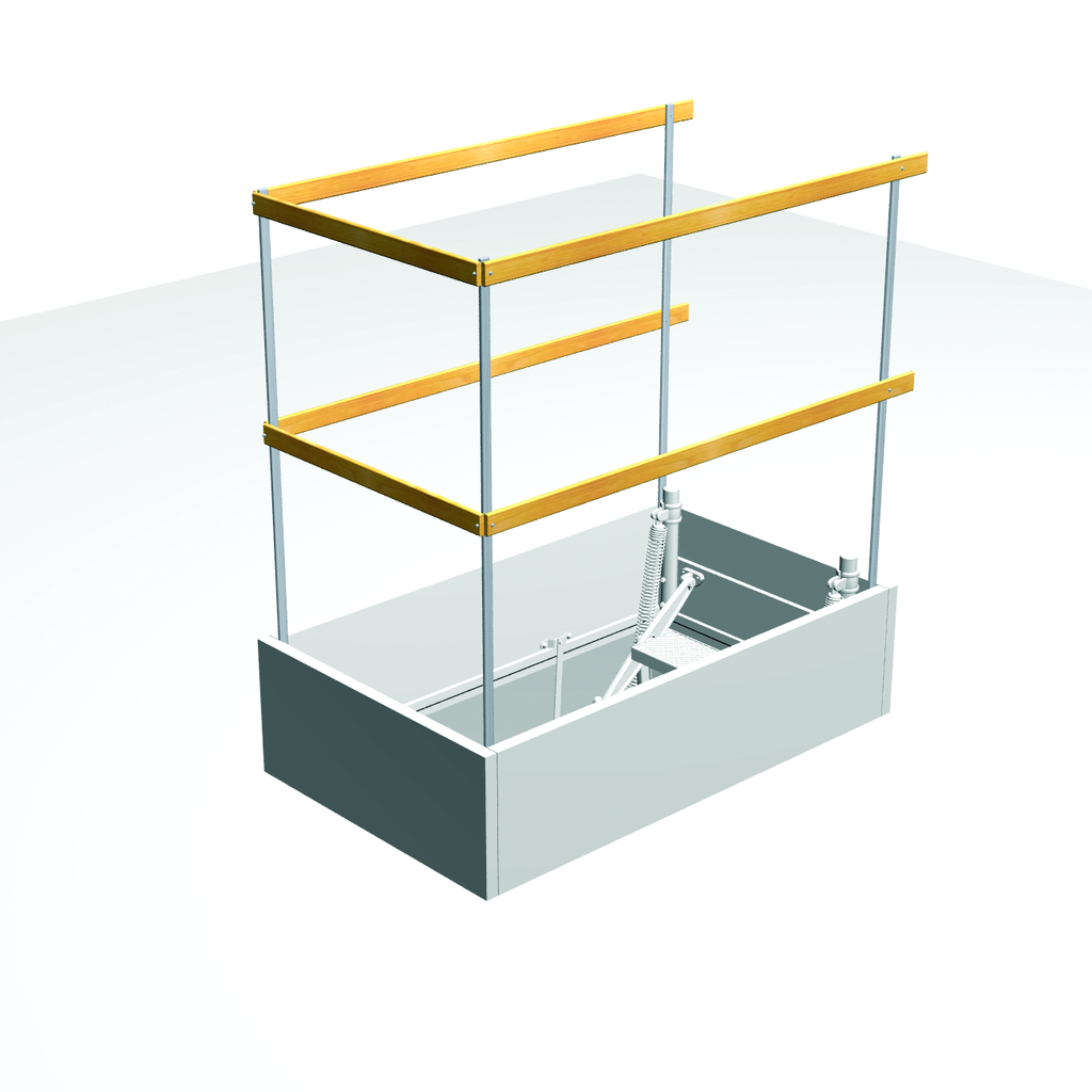 Lukenumwehrung aus Holz mit Stahlstützen Lukenumwehrung aus Holz mit Stahlstützen