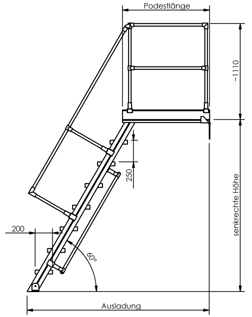 Podesttreppen ohne Stützteil, LW 800, Neigung 60° Podesttreppen ohne Stützteil, LW 800, Neigung 60°