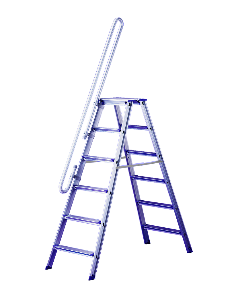 Doppelstufenstehleitern aus Alu, eloxierte Holme Doppelstufenstehleitern aus Alu, eloxierte Holme