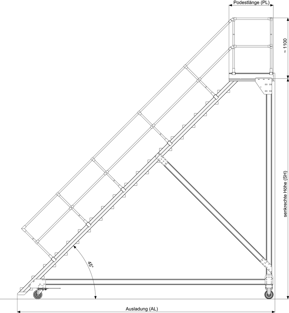 3548603800_002 Podesttreppen rollbar, LW 1000mm, mit überstehender Traverse