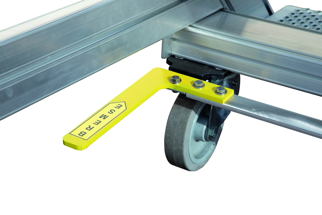 Podesttreppen rollbar, LW 1000mm, mit überstehender Traverse Podesttreppen rollbar, LW 1000mm, mit überstehender Traverse