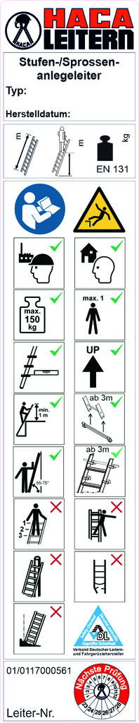 01_0117000561 Universal Anlegeleiter Kennzeichnungsschild für Anlegeleitern